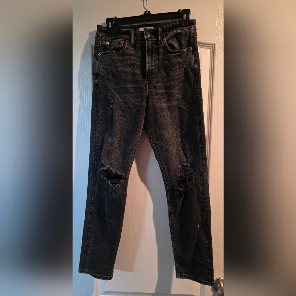 American Eagle Outfitters Black Distressed Mom Jeans